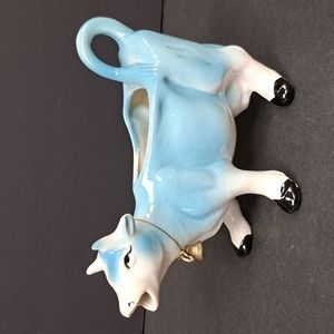 Mid-Century Modern blue & white ceramic cow creamer